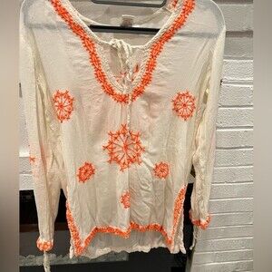 Lucky & Coco coverup white and orange Nautical embroidered coverup size small